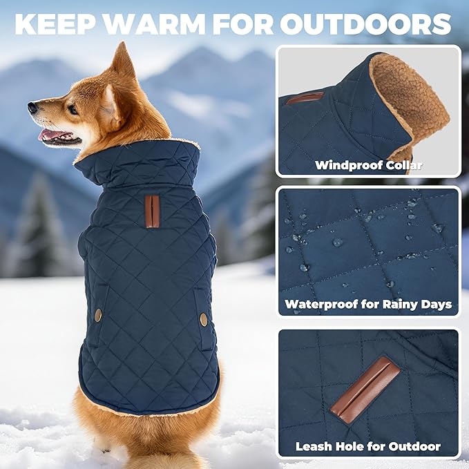 Dog Winter Coat, Dog Jacket with Warm Fleece Lined, Waterproof Windproof Dogs Cold Weather Coats Clothes for Puppy Dogs Snowsuit with Leash Hole, Navy Small