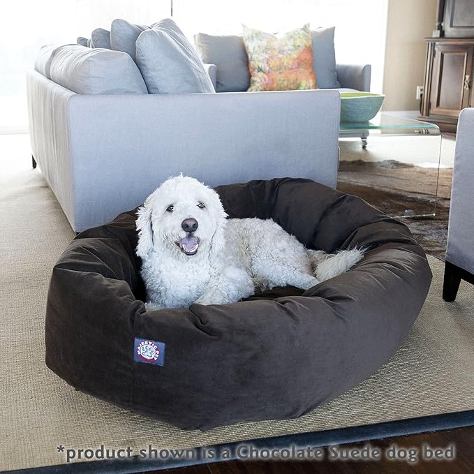 Majestic Pet 24 Inch Suede Calming Dog Bed Washable 24x19x7 (Inch) – Cozy Soft Round Donut Dog Bed with Spine Support for Dogs to Rest Their Head - Pet Bed Small – Stone