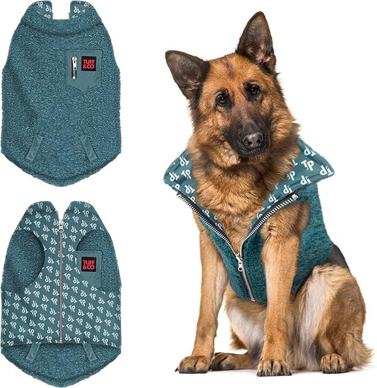 Tuff Pupper Reversible Fleece Sweater Vest for Dogs | Lightweight Comfortable Insulated Jacket | Front Zip Closure | Machine Washable | Built-in Leash Hole | Sizes for All Breeds (XL, Teal)