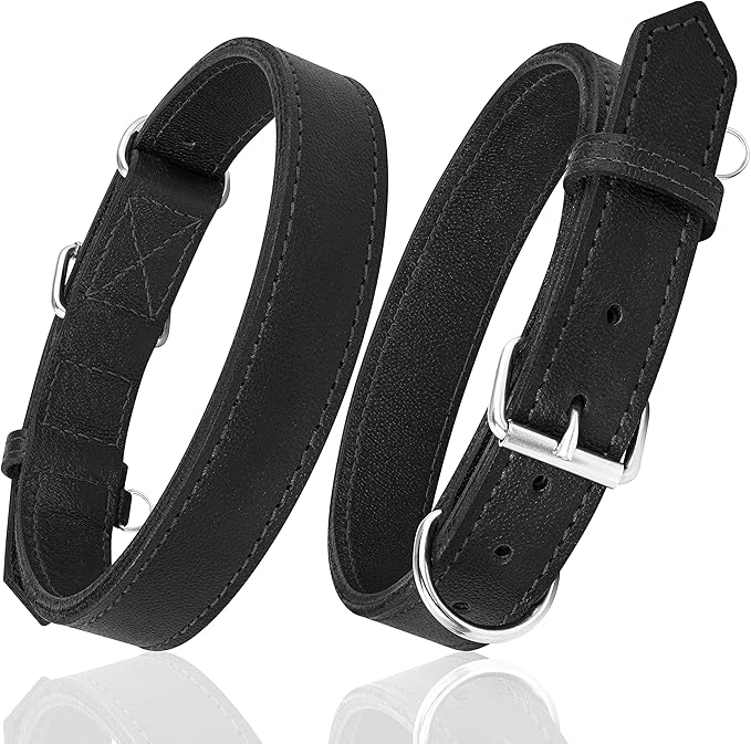 Riparo Dog Collar - Genuine Leather Dog Collars - Heavy Duty Dog Collars for Medium Large and Extra Large Dog Breeds (M: 1” Wide for 14” - 18” Neck, Black)