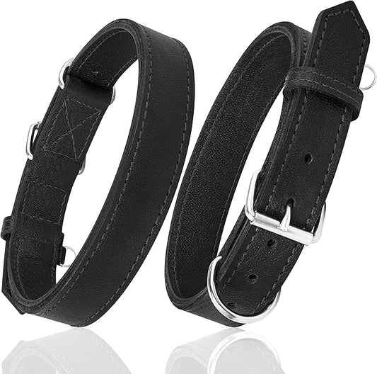 Riparo Dog Collar - Genuine Leather Dog Collars - Heavy Duty Dog Collars for Medium Large and Extra Large Dog Breeds (XL: 1.5” Wide for 22” - 26” Neck, Black)