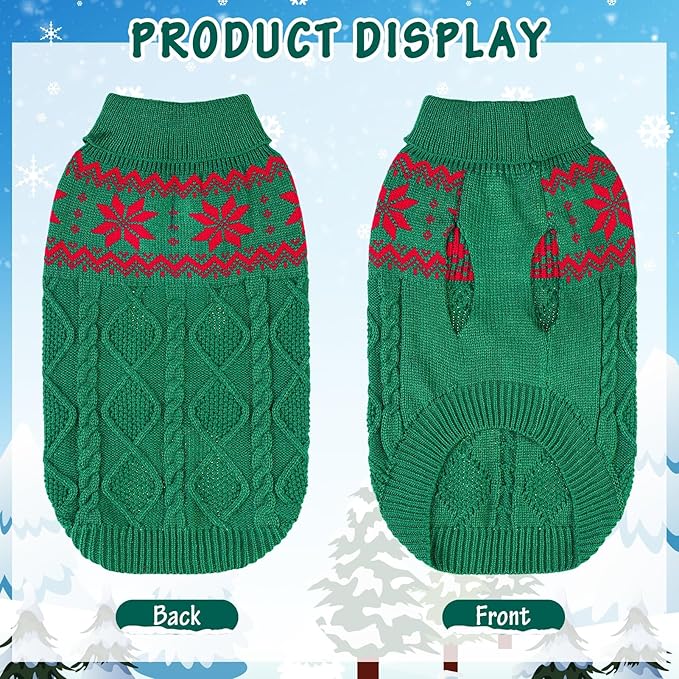Warm Winter Pink Dog Sweater - Cold Weather Pet Clothes for Small Medium Large Dogs Indoor Outdoor, Soft Classic Knit Puppy Apparel Coat, Green, ML