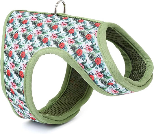 Mile High Life Dog Harness, Air Mesh Floral Vest Harness for 20 lbs Small Dogs & Cats, Easy Get on Adjustable Easy Closures Both Neck and Chest(Wild Rose, S Chest 16"-18")