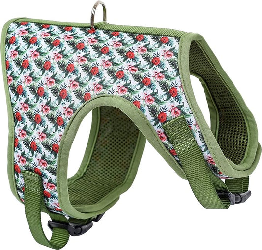 Mile High Life Dog Harness, Air Mesh Floral Vest Harness for 20 lbs Small Dogs & Cats, Easy Get on Adjustable Easy Closures Both Neck and Chest(Wild Rose, M Chest 18"-20")