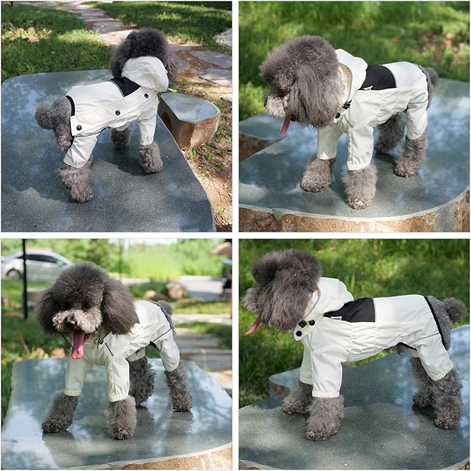 LOVELONGLONG Waterproof Dog Raincoat with Removable Hood – Outdoor Full Body Dog Jacket, Windproof Snowproof Shell Suit – All Season Pet Rain Gear Ivory XXL
