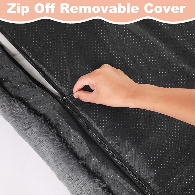 Bedfolks Waterproof Crate Bed, Plush Dog & Cat Kennel Pad, Faux Fur, Washable, 23"x18", Dark Grey