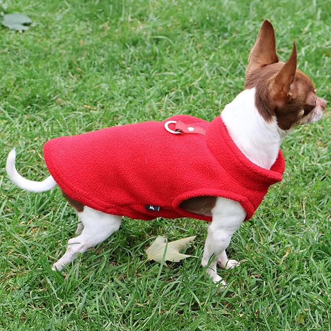 JACKO & CO - Fleece Vest Dog Sweater with Leash Ring - Soft, Warm & Lightweight Pullover Coat for Small & Medium Dogs, Puppies & Cats - Cozy Fall/Winter/Spring Pet Jacket (Red, Small 4-6lbs)