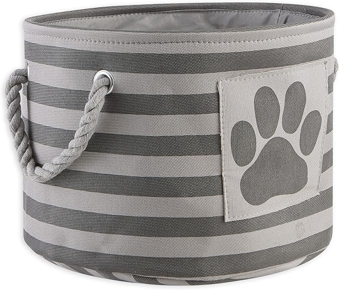 Bone Dry Pet Storage Collection Striped Paw Patch Bin, Small Round, Grayz, Medium Breeds