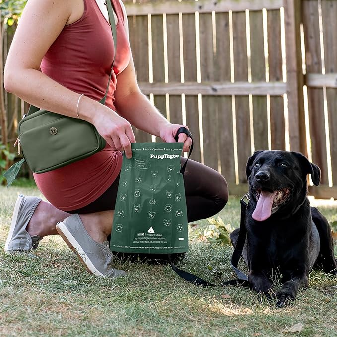 Puppington Certified Home Compostable Poop Bags - ASTM D6400 Compliant - 180 Extra Thick Bags - Plant Based - Pairs with Puppington 3-in-1 Bag & Fits all Standard Poop Bag Dispensers (Basil Green)