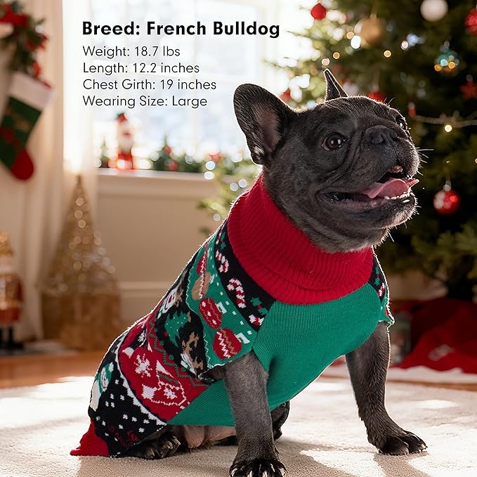 cyeollo Dog Christmas Sweater, Xmas Dogs Outfits Turtleneck Knitted Doggy Sweaters with Leash Hole Soft Dog Clothes for Medium to Large Dogs Girl & Boy, 2XL