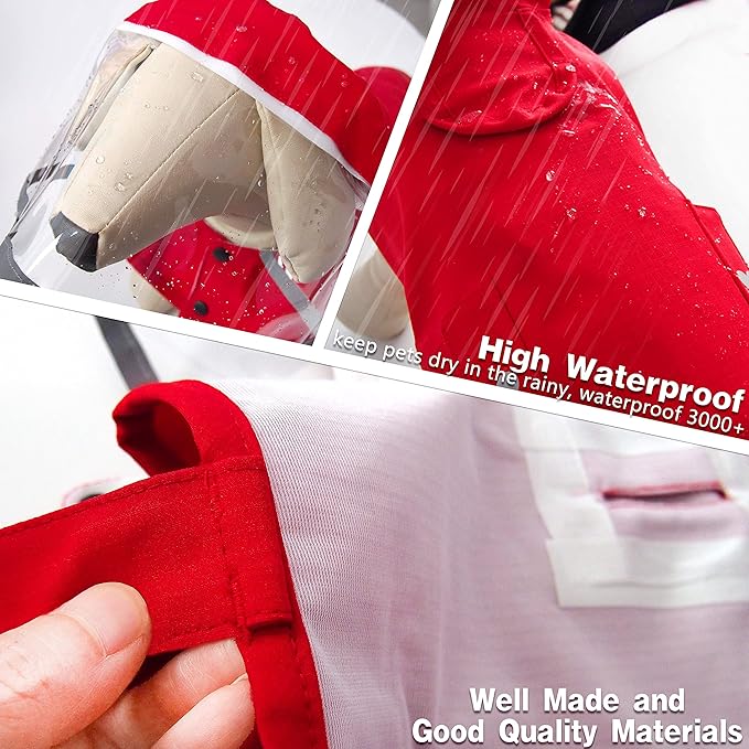 Dog Raincoat,Waterproof Rain Poncho with Hoodie, High Reflective Adjustable Pet Rain Jacket with Leash Hole for Small Medium and Large Dogs (Red, Large)