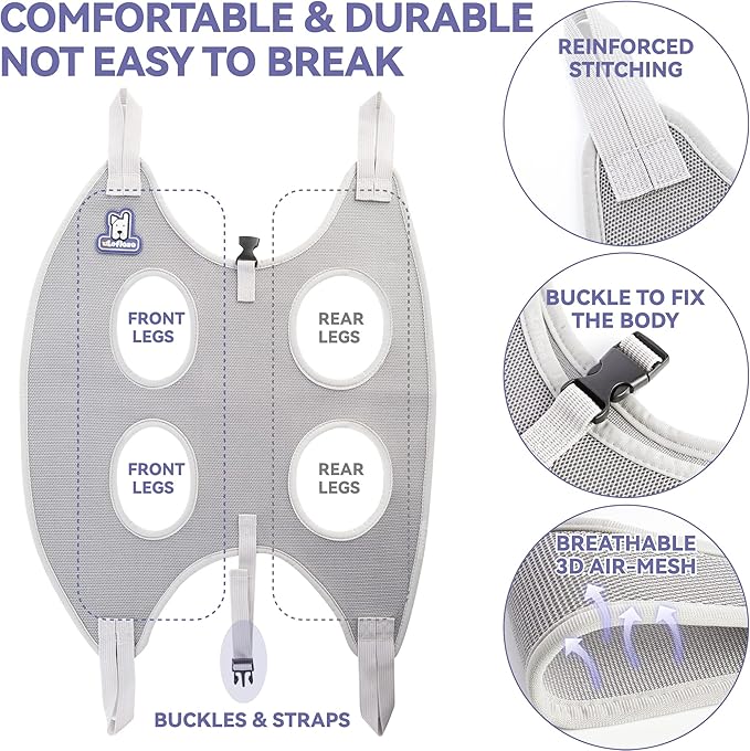 Dog Grooming Hammock Harness for Dogs & Cats with Pet Nail Clipper Trimmer - Cat Hanger Sling for Trimming Clipping Nails- Dog Hammock Restraint Bag for Small Medium Large pet （ Grey M ）