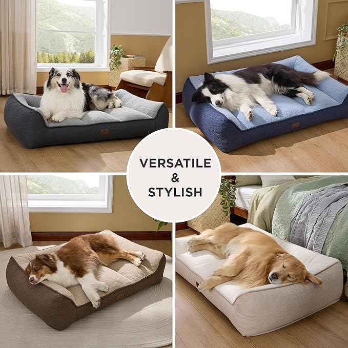 Bedsure XL Orthopedic Dog Beds Large Sized Dog - Extra Thick Supportive Dogs Couch with Waterproof Washable Cover, Extra Large Comfort Pet Bed Sofa with Soft Plush Sherpa and Nonskid Bottom, Brown