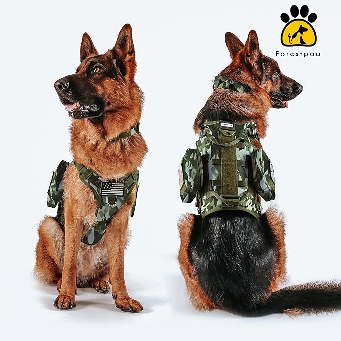 Forestpaw Dog Harness Medium Sized,Tactical Dog Harness with Handle,No Pull Military Style Service Dog Vest with Pockets Adjustable for Medium Large Dogs,Camouflage Green,Chest 15.5-25.5"