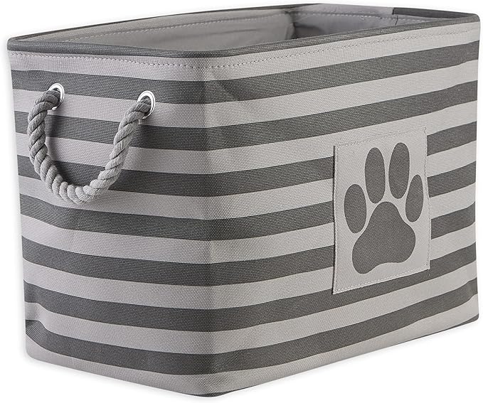 Bone Dry Pet Storage Collection Striped Paw Patch Bin, Medium Rectangle, Gray