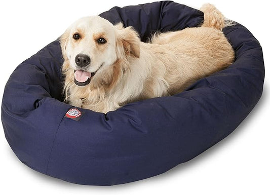 Majestic Pet 40 Inch Bagel Calming Dog Bed Washable – Cozy Soft Round Dog Bed with Spine Support for Dogs to Rest their Head - Fluffy Donut Dog Bed 40x29x9 (Inch) - Round Pet Bed Large – Blue