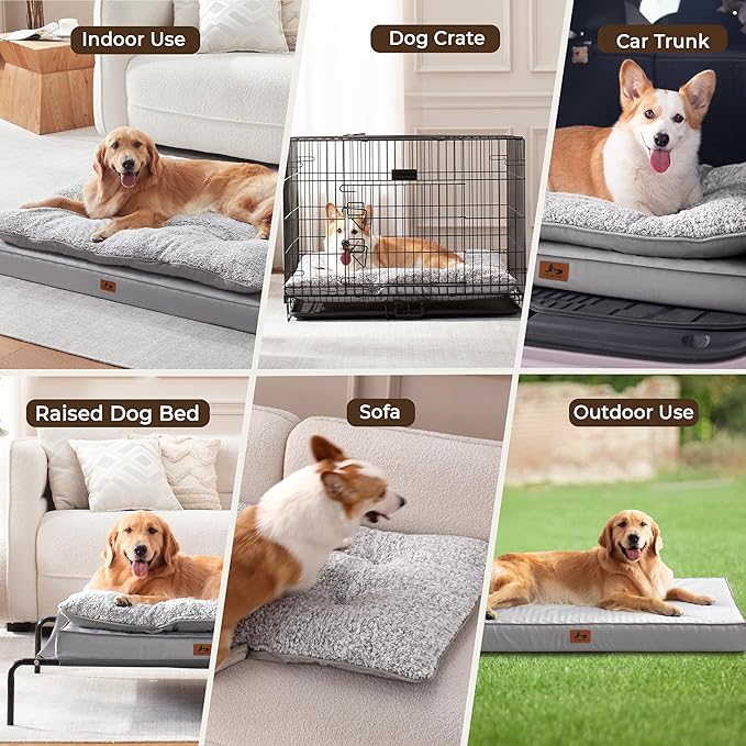 Orthopedic Dog Bed for Ctrate, Waterproof PillowTop Pet Bed for Medium Large Size Dogs, Egg-Crate Foam Dog Crate Mat with Removable Washable Cover, 2-Layers Kennel Pad 47"L x 39"W, Light Grey