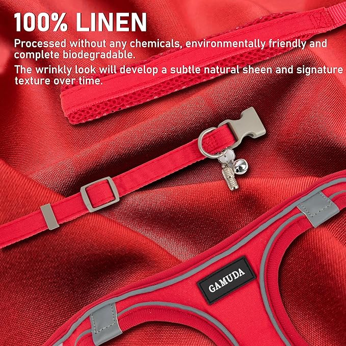 GAMUDA Small Pet Harness Collar and Leash Set, Step in No Chock No Pull Linen Fabric Soft Mesh Dog Vest Harnesses Reflective for Dogs Puppy Cats Kitten Rabbit (Red, XL)