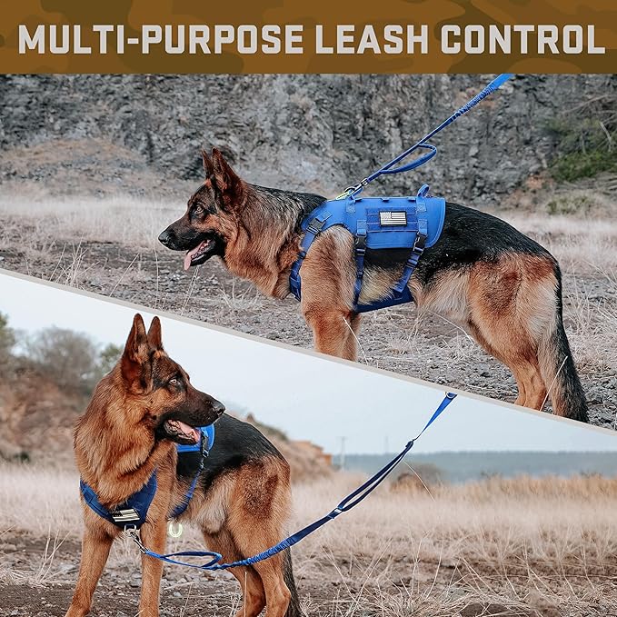 Forestpaw Dog Harness Medium Sized,Tactical Dog Harness with Handle,No Pull Military Style Service Dog Vest with Pockets Adjustable for Medium Large Dogs,Blue,Chest 19.5-41.5"