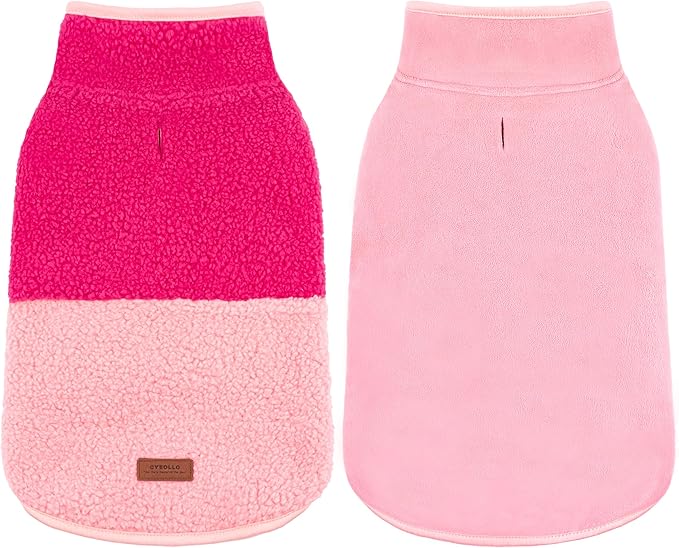 cyeollo Warm Dog Coat Sherpa Dog Winter Coat, Reversible Fleece Dogs Jackets Sweater Vest for Small Dogs Male with Leash Hole, Soft Cold Weather Pet Coats, Rose Red S