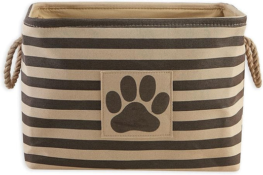 Bone Dry Pet Storage Collection Striped Paw Patch Bin, Medium Rectangle, Brown