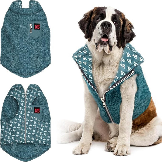 Tuff Pupper Reversible Fleece Sweater Vest for Dogs | Lightweight Comfortable Insulated Jacket | Front Zip Closure | Machine Washable | Built-in Leash Hole | Sizes for All Breeds (XXL, Teal)