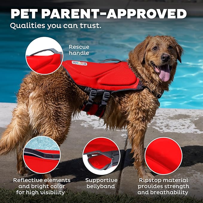 Outward Hound Dawson Swim Dog Life Jacket, High-Performance Neoprene Dog Life Vest for Swimming, Boating, and Water Safety, Small, Red