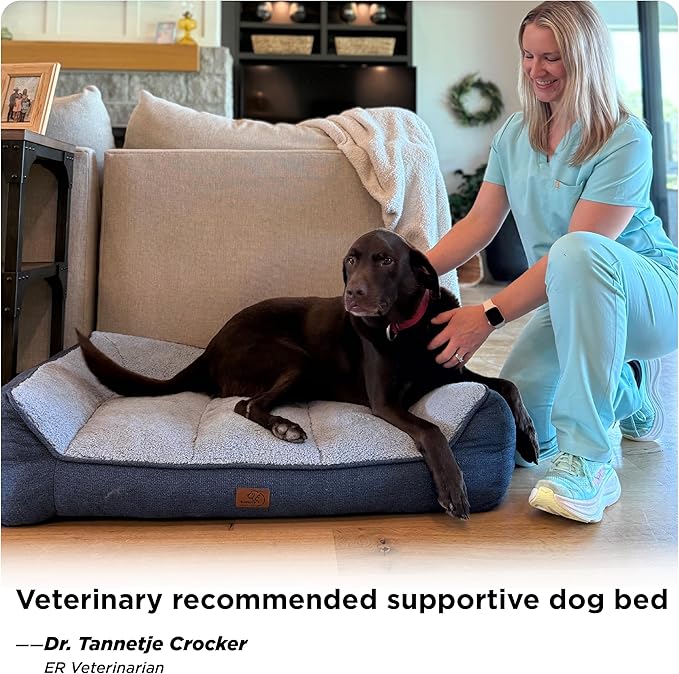 Bedsure Orthopedic Dog Beds Large Medium Sized Dog - Extra Thick Supportive Medium Dogs Bed with Waterproof Washable Cover, Comfort Pet Bed Sofa with Soft Plush Sherpa and Nonskid Bottom, Grey, 35"
