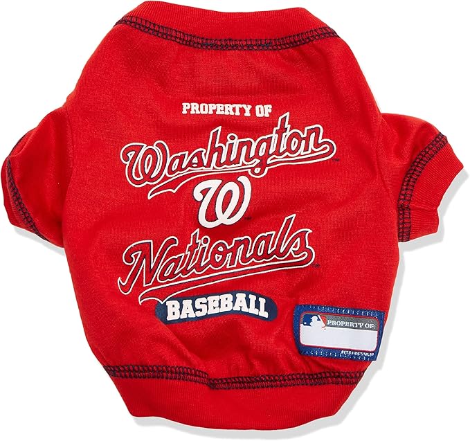 MLB Washington Nationals Dog T-Shirt, Small. - Licensed Shirt for Pets Team Colored with Team Logos. - Premium Stretchable Materials for The Comfort of Your Dog & cat.