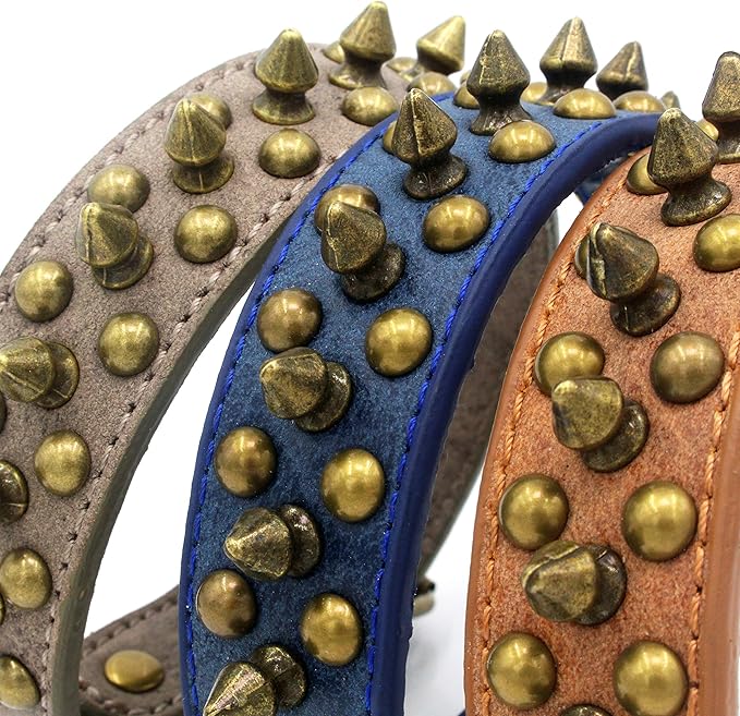 Spiked Dog Collar Soft Pu Leather Mushrooms Rivet Spike Studded Puppy Adjustable Pet Collars for Small Breeds (XS, Grey1)