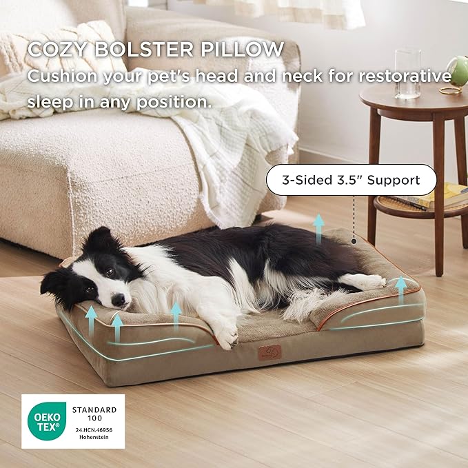 Bedsure Orthopedic Dog Beds Large Sized Dog - Washable Large Dog Cat Bed Waterproof, Comfort Dogs Couch Sofa with Washable Removable Cover, Pet Bed with Nonskid Bottom, Hazel, 35"