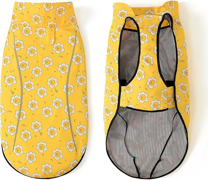 Mile High Life Dog Raincoat, Adjustable Waterproof Reflective Rain Jacket for Small Medium Large Dogs, Lightweight Breathable Pet Rain Coat with Leash Hole(Yellow Sun,XS Chest 17-23")