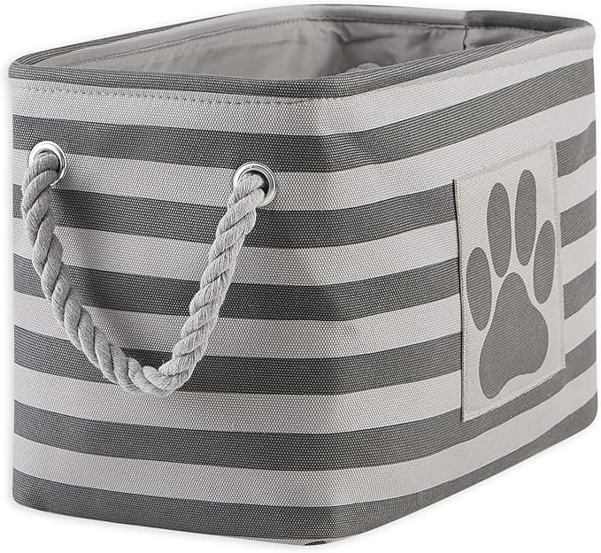 Bone Dry Pet Storage Collection Striped Paw Patch Bin, Small Rectangle, Gray