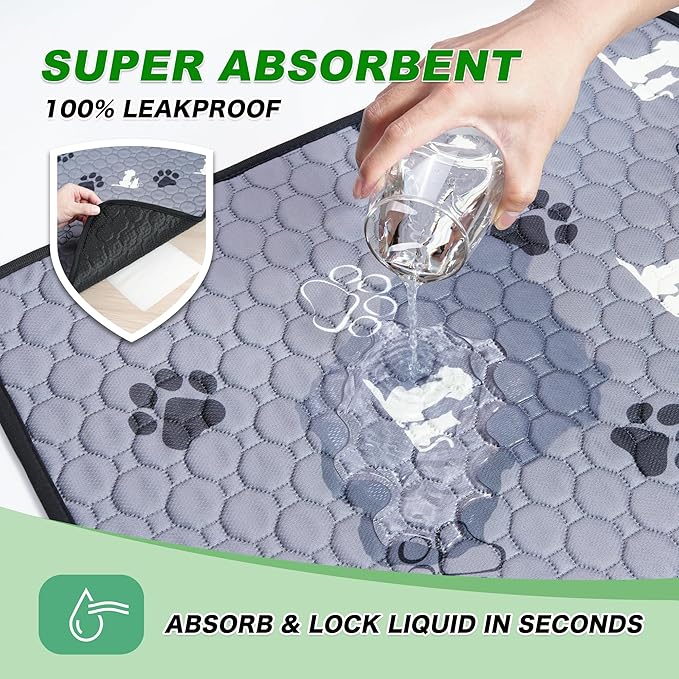Washable Pee Pads, Puppy Pee Pad for Dogs, 2 Pack Absorbent Reusable Training Dog Pads Pet Puppy Pads, Non-Slip Potty Pads for Whelping, Playpen, Crate, Bed, Grey 34"x63"