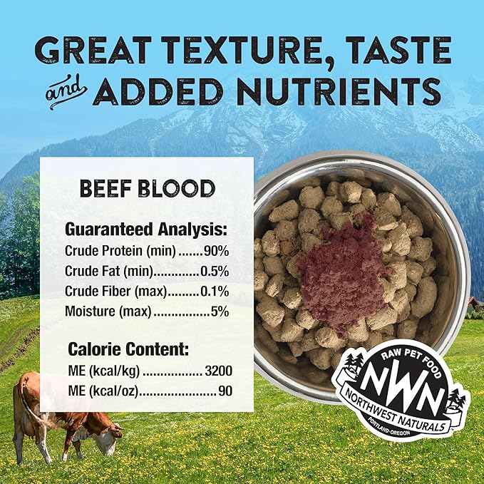 Northwest Naturals Freeze-Dried Beef Blood Functional Topper - for Dogs & Cats - Healthy, 1 Ingredient, Human Grade Ingredients, All Natural, Proudly Made in USA, 3.5 Oz (Pack of 1)