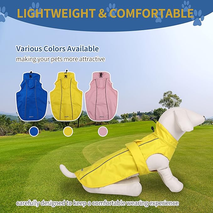 Waterproof Dog Raincoat with Reflective Strip, Adjustable Breathable Rain Coat Jacket with Leash Hole for Dogs (Blue, Medium)