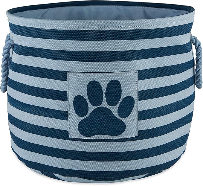 Bone Dry 5743 Pet Storage Collection Striped Paw Patch Bin, Medium Round, Dark Navy