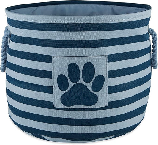 Bone Dry 5743 Pet Storage Collection Striped Paw Patch Bin, Medium Round, Dark Navy
