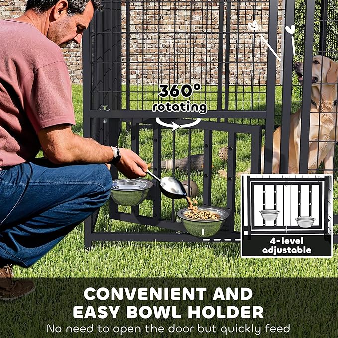 PawHut 8' x 4' x 6' Outdoor Dog Kennel, Welded Wire Dog Kennel Outside Run with 360° Rotating & 4 Level Adjustable Bowls, Waterproof & UV Resistant Cover, for S&M&L Breeds, Chickens, Ducks, Red