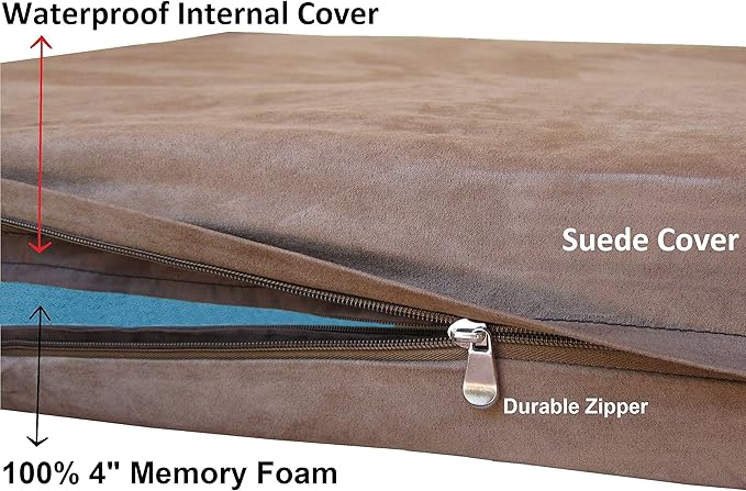 Dogbed4less Orthopedic Dog Bed with Gel Memory Foam for Medium Large Pet, Waterproof Liner, Durable Microsuede Brown Cover, 41X27X4 Inch (Fit 42X28 Crate)