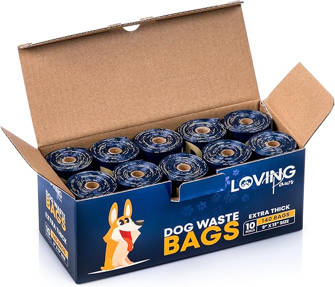 LOVING Paws Poop Bags - 140 Heavy Duty, Extra Thick & Leak Proof, Count Easy Open Refill Rolls (140 Bags)