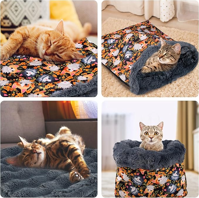 Cat Bed Cave Sleeping Bag, Cozy Soft Cat Bed, Pet Mat Self Warming Pad Sack for Cats and Small Dog