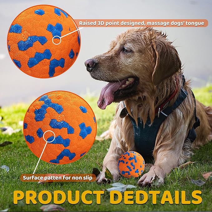 Dog Balls, Indestructible Dog Toy Ball for Aggressive Chewers, Durable High Elasticity Interactive Ball for Training Dog Catch and Fetch, Large Medium Small Dog and Puppies(Orange, 3in, 1pcs)