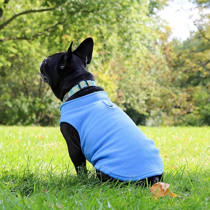 JACKO & CO - Fleece Vest Dog Sweater with Leash Ring - Soft, Warm & Lightweight Pullover Coat for Small & Medium Dogs, Puppies & Cats - Cozy Fall/Winter/Spring Pet Jacket (Blue, X-Large 17-25lbs)