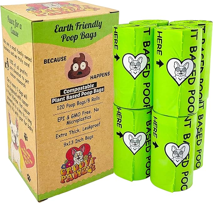 Certified Compostable Dog Poop Bags, 120 Count, Plant Based, Eco Friendly, Extra Strong, Leakproof, No Odor, Pet Supplies