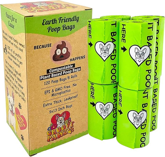 Certified Compostable Dog Poop Bags, 120 Count, Plant Based, Eco Friendly, Extra Strong, Leakproof, No Odor, Pet Supplies