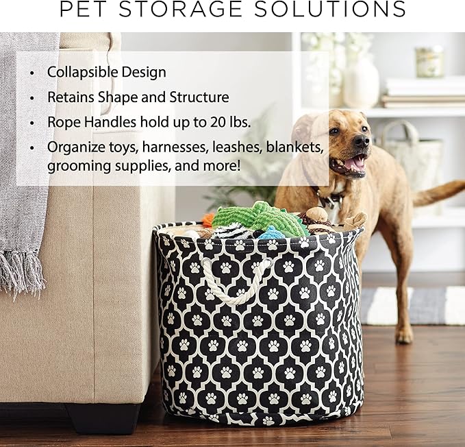 Bone Dry Pet Storage Collection Striped Paw Patch Bin, Small Round, Grayz, Medium Breeds (Pack of 12)