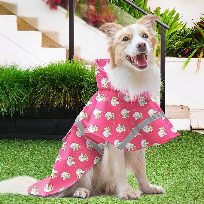NACOCO Large Dog Raincoat Adjustable - Pet Water Proof Clothes Lightweight Rain Jacket Poncho Hoodies with Strip Reflective Pink (L, Pink Unic)
