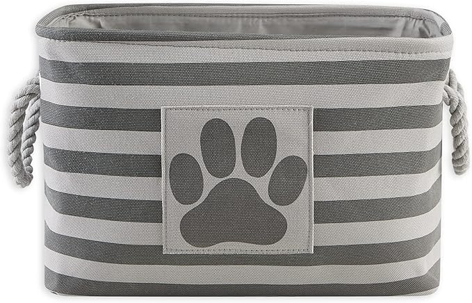 Bone Dry Pet Storage Collection Striped Paw Patch Bin, Small Rectangle, Gray