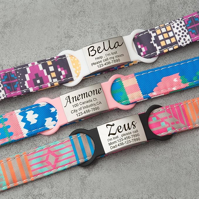 Anavia Slide On Silent Pet ID Tags, S/M/L/XL Personalized Multi-Color Silicone Band Cat Dog Name Tags, Customized Engraved Stainless Steel, Chew-Proof Quiet Dog Collar Tags (Blue, X-Large)